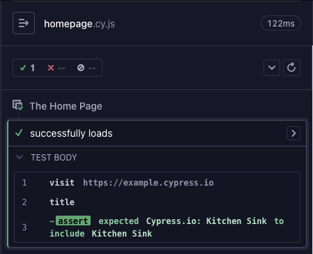 Cypress with a single passed test