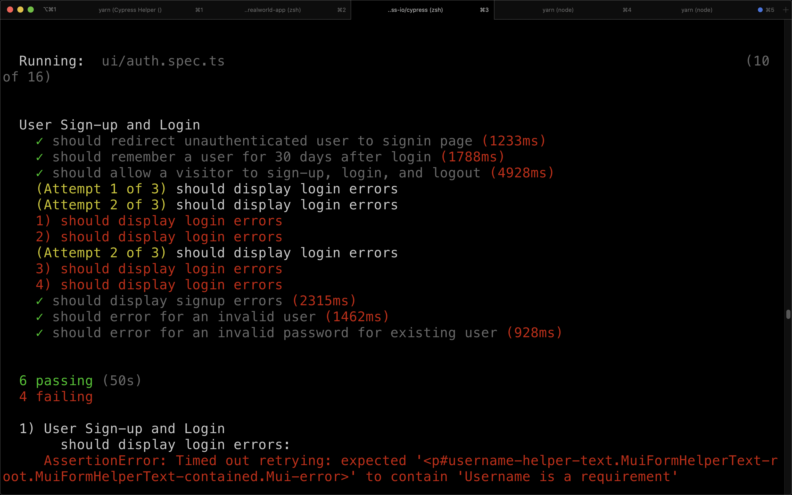 CLI error message with test retries printed