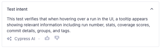 Test details sidebar AI-generated Test Intent Summary